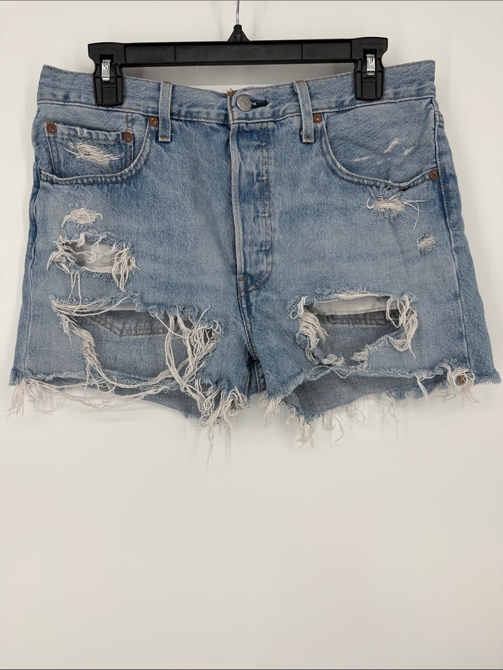 Levi's 501 Light Blue Ripped Denim Cutoff Shorts